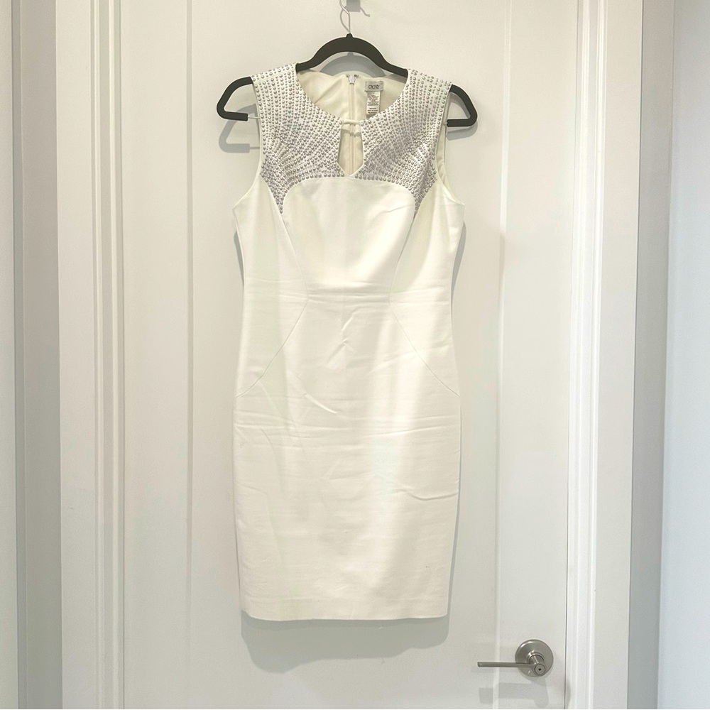 Cache White Mini Dress Sleeveless Crew Neck Size 6
